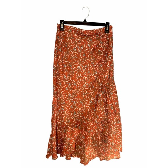 New With Tag MAX STUDIO Large Fun & Flirty Ruched Ruffle Pink Blue Floral Skirt - Picture 1 of 6